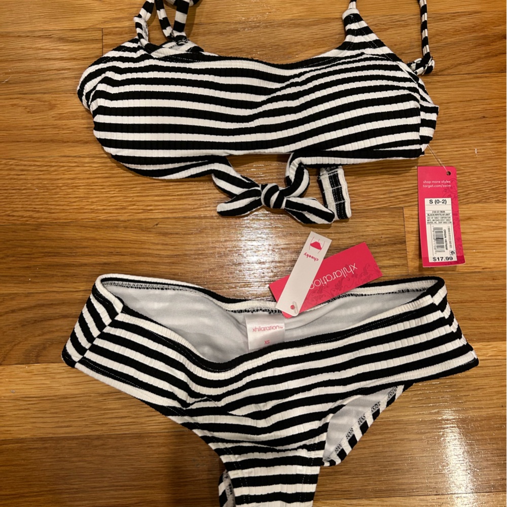 Target Xhilaration Black and White Striped Bikini Swimsuit Set